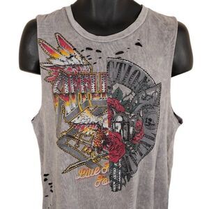 Affliction Roadie Split Tank Top Womens Size XL Gray Factory Distressed